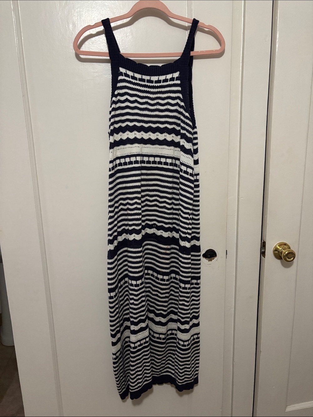 Striped Knit Maxi Dress - Navy & White